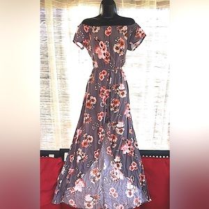 Off Shoulder Floral Maxi Romper Dress